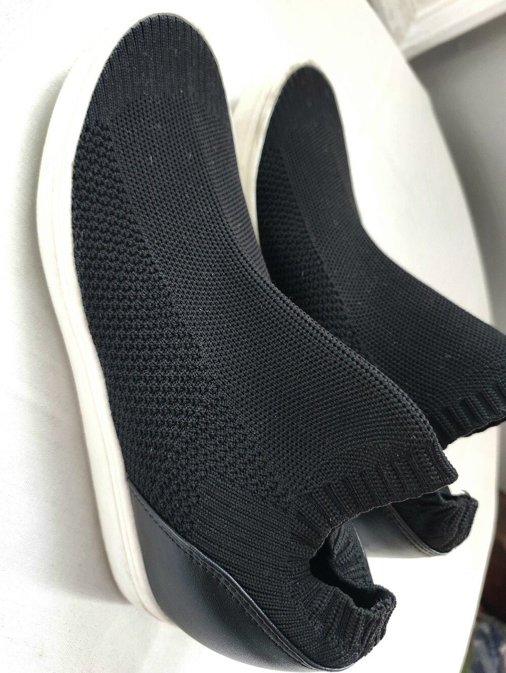 Brash Women's Black Knit Slip-On Sneakers Comfort Shoes White Sole